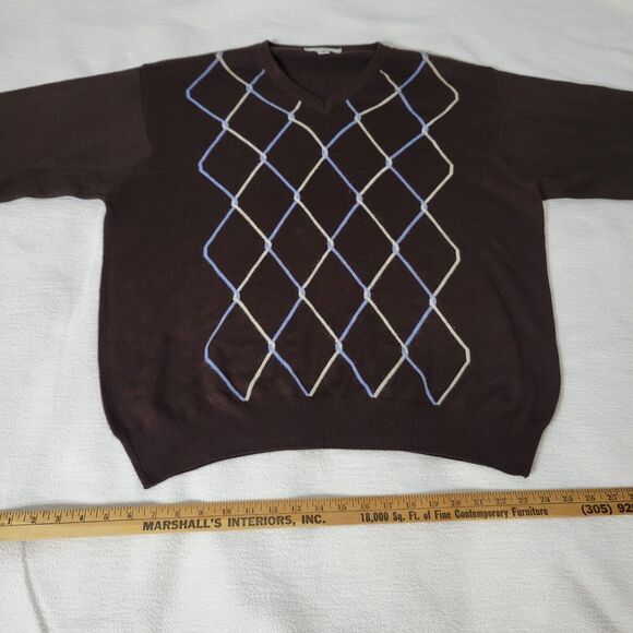 Turnbury Sweater Mens Size 48 Extra Fine Merino Wool V-Neck Pullover Brown Italy - Picture 6 of 16
